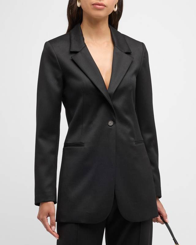 Single-Button Wool Twill Blazer
